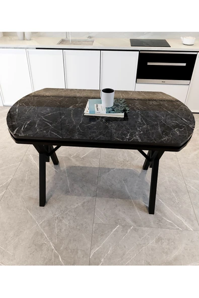 AVENZA LİVİNG  Gofret Masa SİYAH MERMER (70 x 120) METAL AYAK YEMEK MASASI - 2