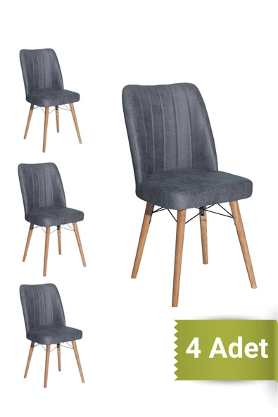 AVENZA LİVİNG Kare Gold 4 LÜ ANTRASİT Sandalye Mutfak Sandalyesi