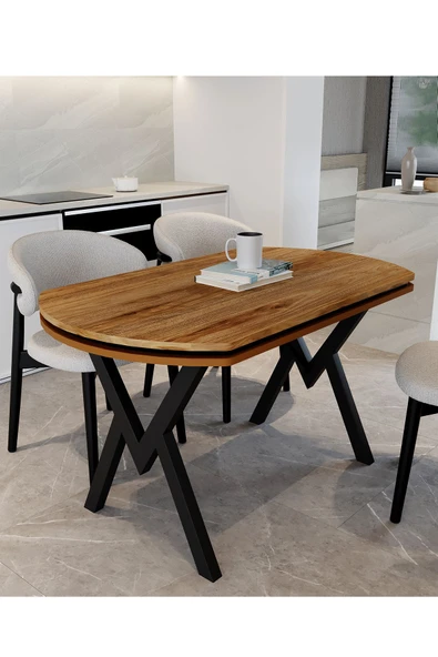 AVENZA LİVİNG Gofret Masa CEVİZ 70X120 METAL AYAK Yemek Masası - 2