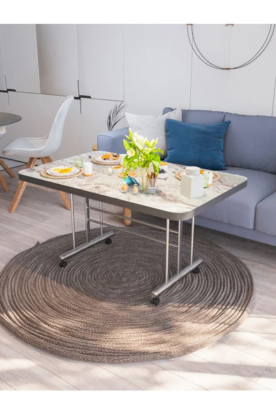 AVENZA LİVİNG TEKERLEKLİ MASA ORTA SEHPA 70X110 GRİ MERMER METAL AYAKLI