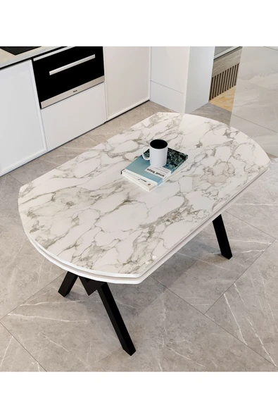 AVENZA LİVİNG Gofret Masa BEYAZ MERMER 70X120 METAL AYAK Yemek Masası - 3