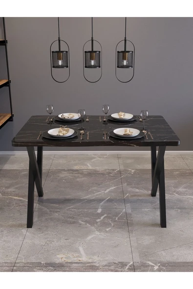 AVENZA LİVİNG KÜTÜK YEMEK MASASI SİYAH MERMER 80X120 METAL AYAK - 2