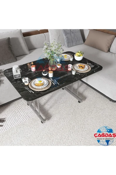 AVENZA LİVİNG Tekerlekli Masa Orta Sehpa 70x110 siyah mermer Metal Ayak - 2