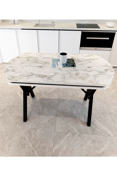 AVENZA LİVİNG Gofret Masa BEYAZ MERMER 70X120 METAL AYAK Yemek Masası - 2