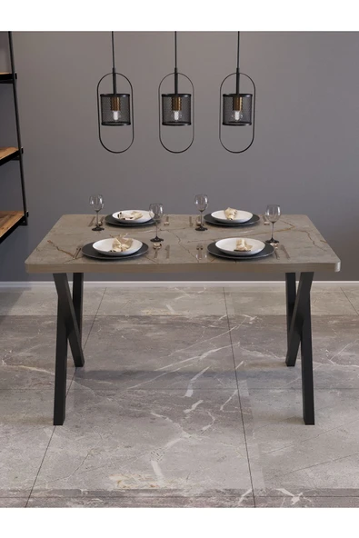 AVENZA LİVİNG KÜTÜK MODEL METAL AYAK80X120 YEMEK MASASI GRİ MERMER - 2