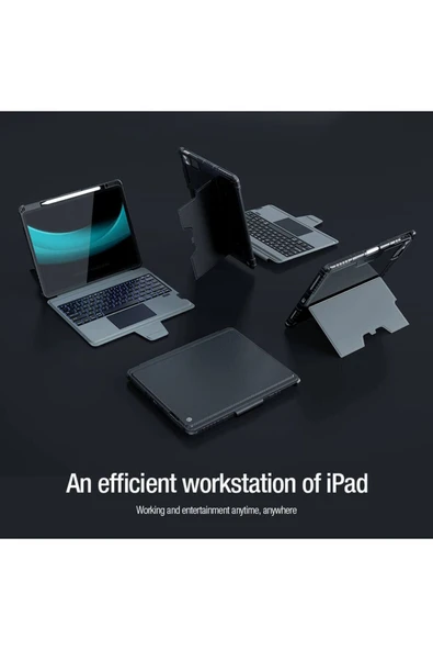 mastersonic Apple Ipad Pro 12.9 inç A1876 A2014, A1895 A1983 Uyumlu Kılıf Standlı Klavyeli Uyku Modlu Kılıf - Resim 4