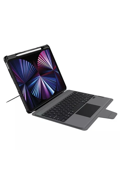 mastersonic Apple Ipad Pro 12.9 3. 4. 5. Nesil Uyumlu Kılıf Led Işıklı Standlı Klavyeli Uyku Modlu Kılıf - Resim 7