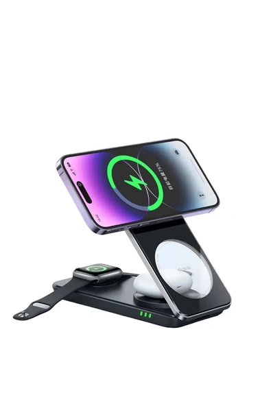 mastersonic 3ın1 Katlanabilir 25w Manyetik Kablosuz Şarj Cihazı ve Standı - Resim 3