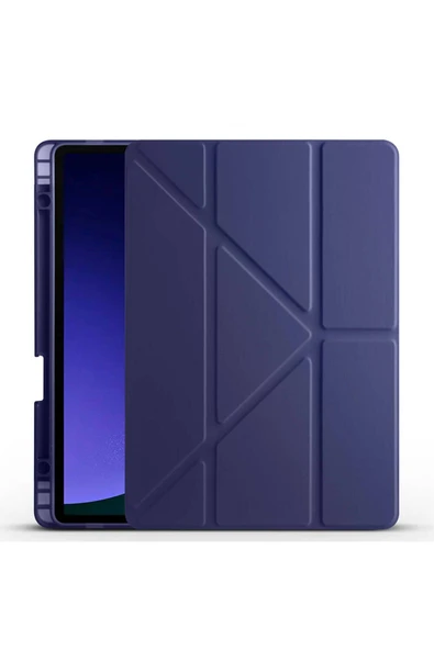 mastersonic Galaxy Tab S9 Kılıf Uyumlu MTSC Tri Folding Kalem Bölmeli Standlı Kılıf-Lacivert ürün görseli 1