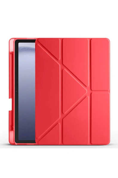 mastersonic Galaxy Tab A9 Kılıf Uyumlu MTSC Tri Folding Kalem Bölmeli Standlı Kılıf-Kırmızı ürün görseli 1