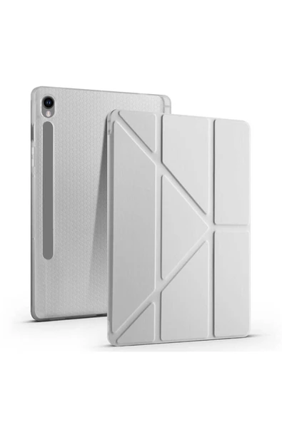 mastersonic Galaxy Tab S9 FE Kılıf Uyumlu MTSC Tri Folding Kalem Bölmeli Standlı Kılıf-Rose Gold - Resim 3