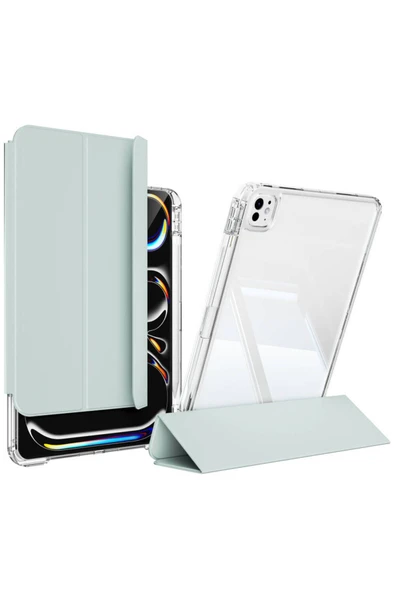 mastersonic iPad Pro 13 2024 Kılıf Magnetik Ayrılabilen Airbagli MTSC Sliding Tablet Kılıfı - Gri - Resim 2