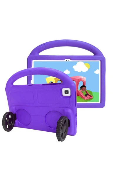 mastersonic Galaxy Tab A7 10.4 T500 2020 Uyumlu MTSC Wheel Car Tekerlek Standlı Tablet Eva Silikon Kılıf-Mor ürün görseli 1