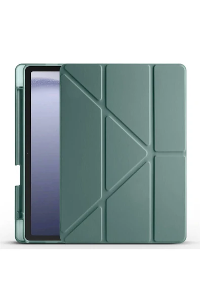 mastersonic Galaxy Tab A9 Plus Kılıf Uyumlu MTSC Tri Folding Kalem Bölmeli Standlı Kılıf-Koyu Yeşil ürün görseli 1
