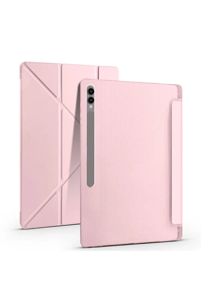 mastersonic Galaxy Tab S9 Ultra Kılıf Uyumlu MTSC Tri Folding Kalem Bölmeli Standlı Kılıf-Mor - Resim 4
