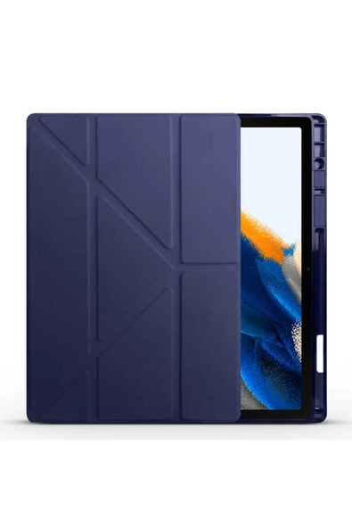 mastersonic Galaxy Tab A8 10.5 SM-X200 (2021) Kılıf Uyumlu MTSC Tri Folding Kalem Bölmeli Standlı Kılıf-Mor - Resim 2