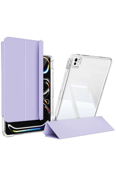 mastersonic iPad Pro 13 2024 Kılıf Magnetik Ayrılabilen AiHTTgli Uyumlu MTSC Sliding Tablet Kılıfı-Lavender ürün görseli 1