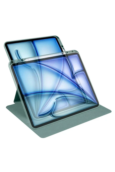 mastersonic iPad Air 13 2025 M3 Kılıf MTSC Termik Kalem Bölmeli Dönebilen Standlı Kılıf - Lavendery Gray - Resim 6