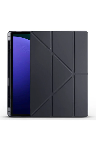 mastersonic Galaxy Tab S9 Ultra Kılıf Uyumlu MTSC Tri Folding Kalem Bölmeli Standlı Kılıf-Siyah ürün görseli 1