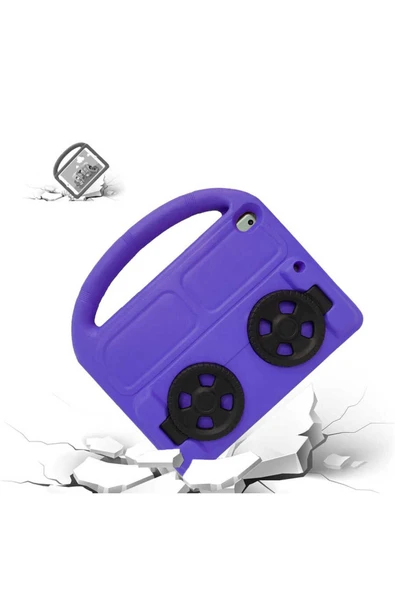 mastersonic iPad 10.2 (9.Nesil) Uyumlu MTSC Wheel Car Tekerlek Standlı Tablet Eva Silikon Kılıf-Mor - Resim 6