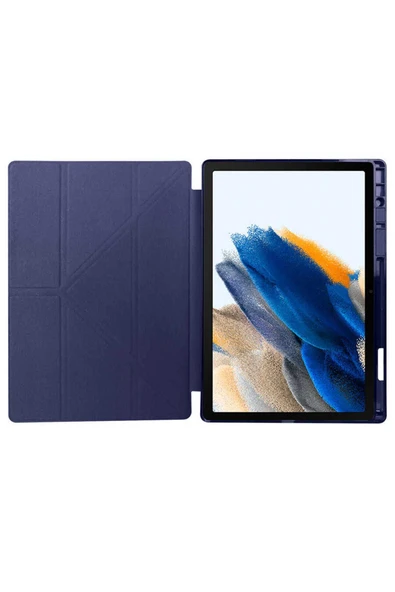 mastersonic Galaxy Tab A8 10.5 SM-X200 (2021) Kılıf Uyumlu MTSC Tri Folding Kalem Bölmeli Standlı Kılıf-Mavi - Resim 3