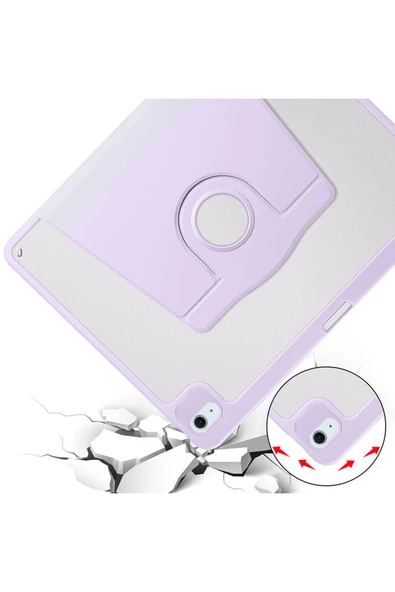 mastersonic iPad Air 13 2025 M3 Kılıf MTSC Termik Kalem Bölmeli Dönebilen Standlı Kılıf - Lavendery Gray - Resim 8