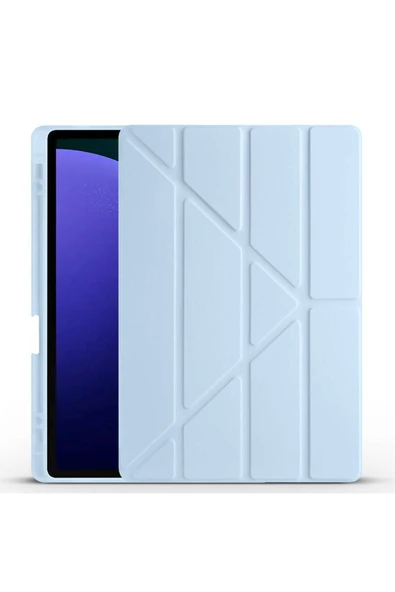mastersonic Galaxy Tab S9 Plus Kılıf Uyumlu MTSC Tri Folding Kalem Bölmeli Standlı Kılıf-Mavi ürün görseli 1