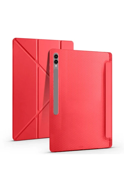 mastersonic Galaxy Tab S10 Ultra Kılıf MTSC Tri Folding Kalem Bölmeli Standlı Kılıf - Rose Gold - Resim 4