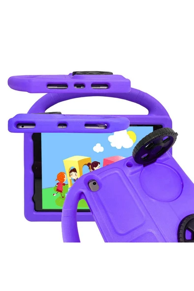 mastersonic iPad 10.2 (9.Nesil) Uyumlu MTSC Wheel Car Tekerlek Standlı Tablet Eva Silikon Kılıf-Kırmızı - Resim 3