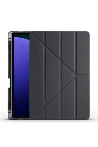 mastersonic Galaxy Tab S9 Plus Kılıf Uyumlu MTSC Tri Folding Kalem Bölmeli Standlı Kılıf-Siyah ürün görseli 1