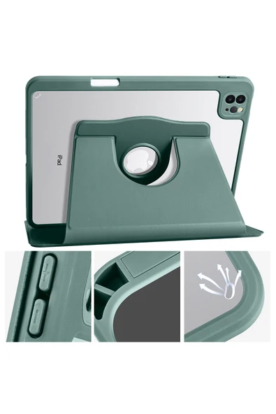 mastersonic iPad Air 11 2025 M3 Kılıf MTSC Termik Kalem Bölmeli Dönebilen Standlı Kılıf - Lavendery Gray - Resim 6