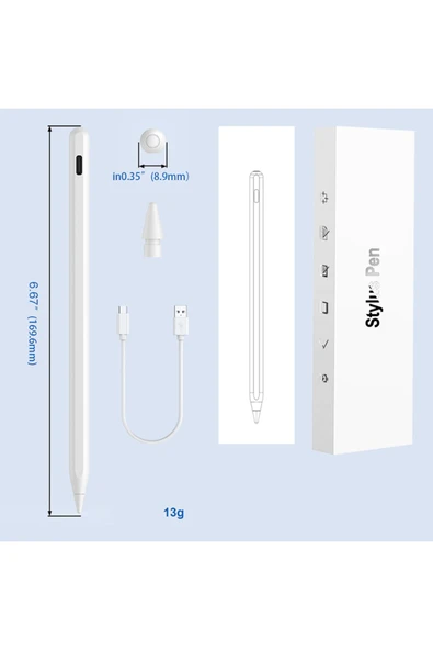 mastersonic TUVA Yeni Seri Pencil 16 Stylus Dokunmatik Tablet Kalemi - Beyaz - Resim 4