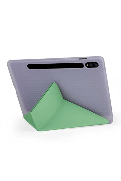 mastersonic Galaxy Tab S7 T870 Kılıf Uyumlu MTSC Tri Folding Kalem Bölmeli Standlı Kılıf-Mor - Resim 5