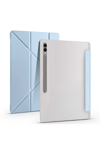 mastersonic Galaxy Tab S9 Ultra Kılıf Uyumlu MTSC Tri Folding Kalem Bölmeli Standlı Kılıf-Koyu Yeşil - Resim 5