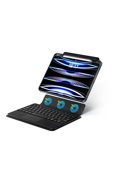 mastersonic iPad Pro 11 2024 MTSC Border Keyboard Bluetooh Bağlantılı Standlı Klavyeli Tablet Kılıfı - Siyah - Resim 3