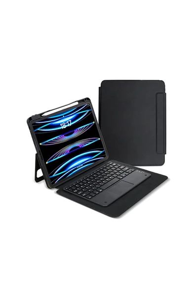 mastersonic iPad Pro 13 2024 MTSC Border Keyboard Bluetooh Bağlantılı Standlı Klavyeli Tablet Kılıfı - Siyah - Resim 2