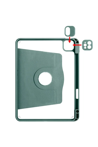 mastersonic iPad Air 11 2025 M3 Kılıf MTSC Termik Kalem Bölmeli Dönebilen Standlı Kılıf - Siyah - Resim 7