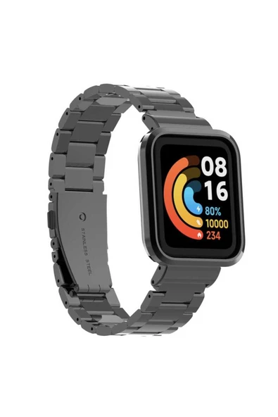 mastersonic Xiaomi Redmi Watch (Mi Watch Lite) Uyumlu KRD-60 Metal MTSC Kordon-Siyah ürün görseli 1