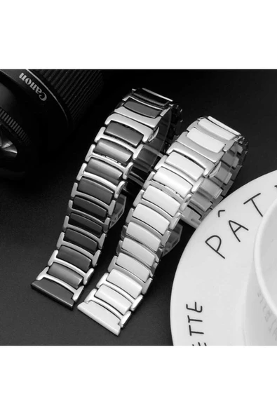 mastersonic Huawei Watch GT 3 46mm Seramik Metal MTSC Kordon-Siyah-Gümüş - Resim 5