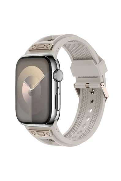 mastersonic Apple Watch 44mm MTSC KRD-117 Hava Alabilen Delikli Metal Süslemeli Desenli Silikon Kordon-Titanyum- ürün görseli 1