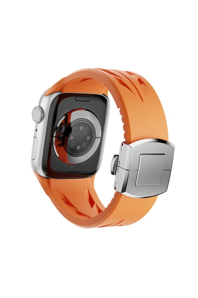mastersonic Apple Watch 10 46mm KRD-127 Metal Tokalı Silikon Kordon-Kırmızı - 4