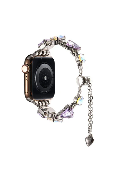 mastersonic Apple Watch 7 45mm MTSC KRD-115 Renkli Taş Tasarımlı Kordon-Rose Pembe - Resim 6