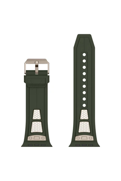 mastersonic Apple Watch 42mm MTSC KRD-117 Hava Alabilen Delikli Metal Süslemeli Desenli Silikon Kordon-Titanyum- - Resim 3