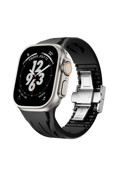 mastersonic Apple Watch Ultra 49mm KRD-127 Metal Tokalı Silikon Kordon-Siyah ürün görseli