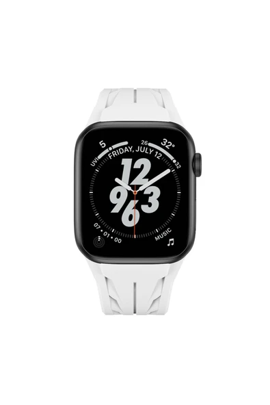 mastersonic Apple Watch 7 45mm KRD-127 Metal Tokalı Silikon Kordon-Beyaz - 2