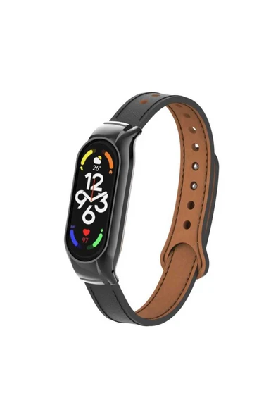 mastersonic Xiaomi Mi Band 7 Uyumlu KRD-68 Deri MTSC Kordon-Siyah ürün görseli 1