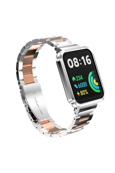mastersonic Xiaomi Redmi Watch 2 Lite Uyumlu KRD-60 Metal MTSC Kordon-Gümüş-Rosegold