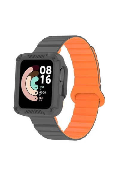 mastersonic Xiaomi Redmi Watch 1 Silikon Kordon MTSC KRD-105 Strap Kayış-Gri-Turuncu ürün görseli 1