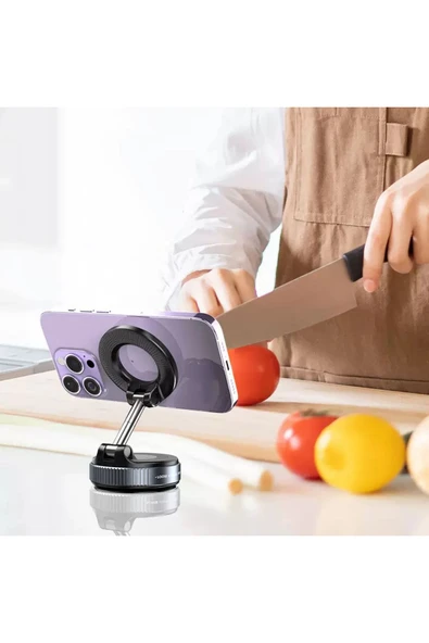 mastersonic Zore K007 Pro 360 Derece Dönebilen Vakum Özellikli Magnetik Telefon Tutucu - Siyah - Resim 4