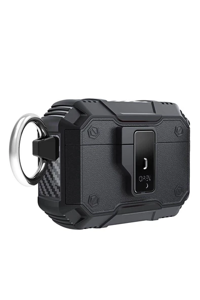 mastersonic Air-Pods Pro 2 MTSC Airbag 35 Darbelere Karşı Dayanıklı Düğmeli Kılıf-Siyah ürün görseli 1